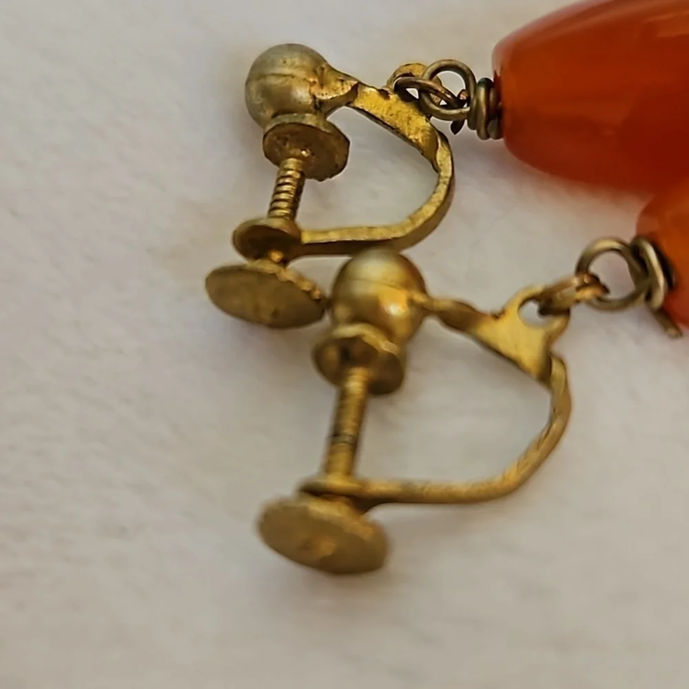 Antique Estate Carnelian Screw-on Earrings